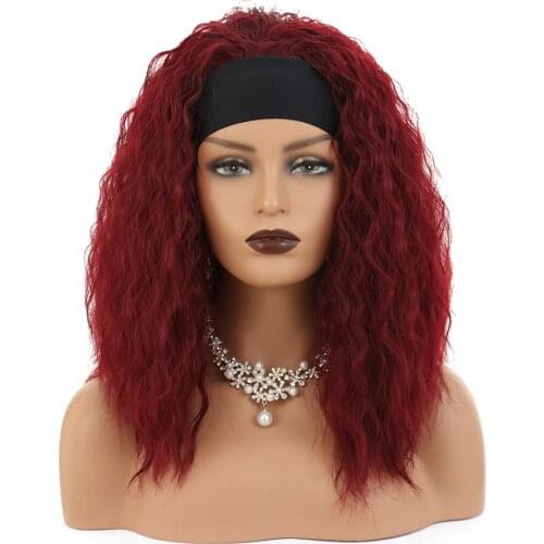 Water Wave Headband Wigs for Black Women Synthetic Natural Black Wavy Afro Jumbo Wig with Head Band Attached Brown