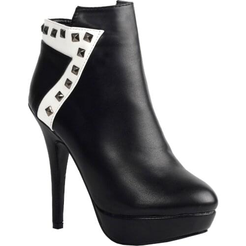 LF30307 Fab Black White Studs Two Tone Stiletto Platform Ankle Boots Size 4/5/6/7/8/9/10
