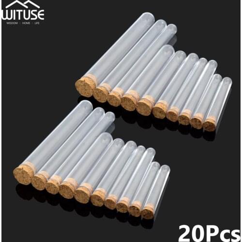20Pcs Test Tube Coffee Powder Storage Bottle Transparent PS Hard Plastic with Cork Stoppers For Science Experiment Home Travel