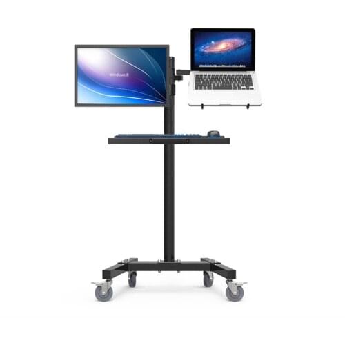 PS Stand Trolley Dual Mount For Monitor And Notebook Sit-Stand Work Station Floor Stand Moving Cart VS-T9006