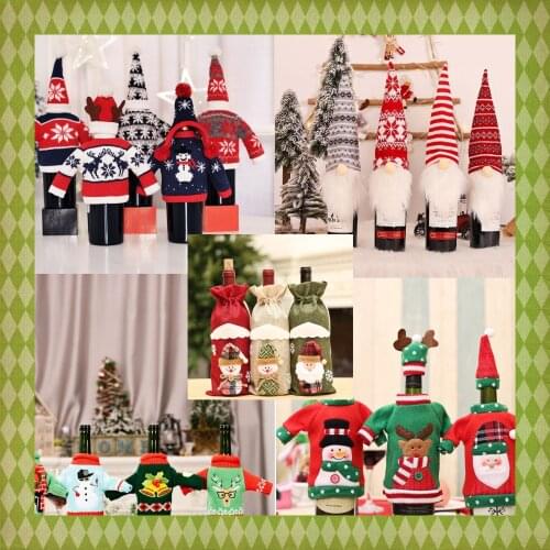 Christmas Wine Bottle Cover Knitted Sweater Cap Party Dinner Table Bottle Decor champagne bottle ornament wine bottle bagsleeve