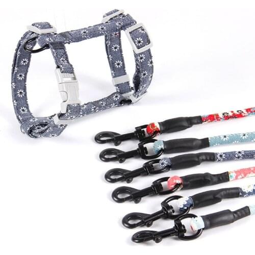 Floral Cat Harness And Leash Adjustable Cotton Rope Pet Traction Kitten Puppy Walk Chest Strap Pet Harness Belt