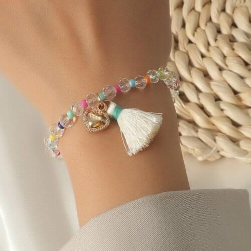 Colorful Transparent Acrylic Beads Bracelet Summer Beach Friendship Cotton Tassels Bracelets Boho Jewelry Gift For Friend