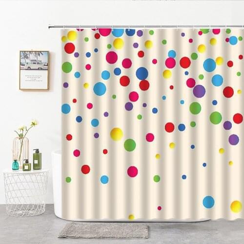 Colored Dots Shower Curtains Hand Painted Geometric Patterns Bathroom Curtain Childrens Room Decor Home Background Wall Cloth