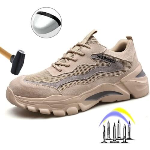 Steel Toe Safety Shoes Men Breathable Mesh Industrial & Construction Puncture Proof Work Boots Shoes Protective Footwear Plus si