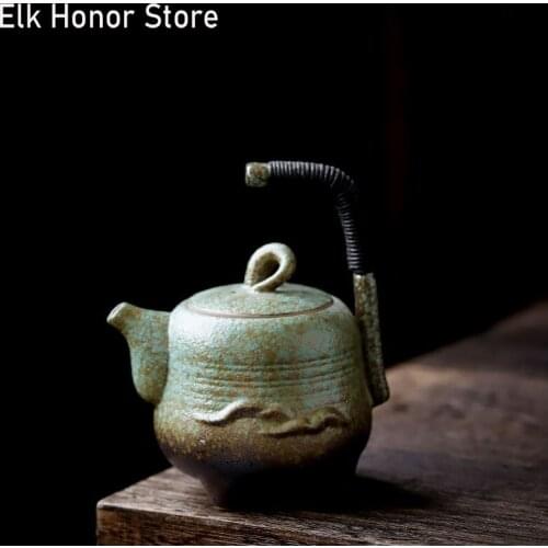 Japanese Style Retro Loop-handled Teapot Personal Handmade The Spherical Filter Teapot Dahongpao Teaware Customized Gifts