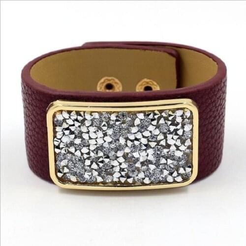 Find Me 2019 new Fashion Vintage Crystal Mosaic Open Bracelet For Women punk pu leather Bracelets & Bangles Jewelry wholesale