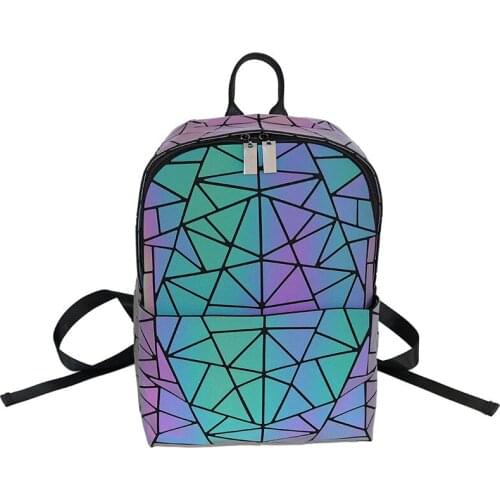 Women Backpack Luminous bao bag Geometric Plaid Female Backpacks For Teenage Girls Bagpack Holographic Backpack School Mochila