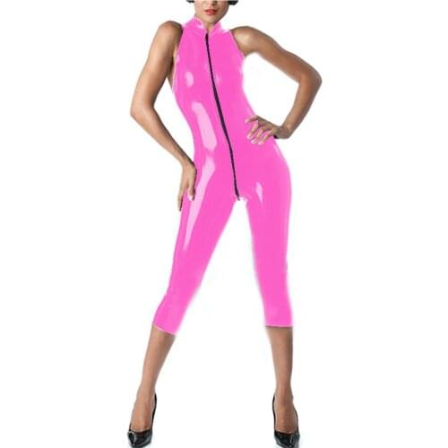 Women Wet Look PVC Leather Bodysuit Plus Size S-7XL Sexy Backless Sleeveless Bodysuits Summer Fashion Female One Piece Catsuit
