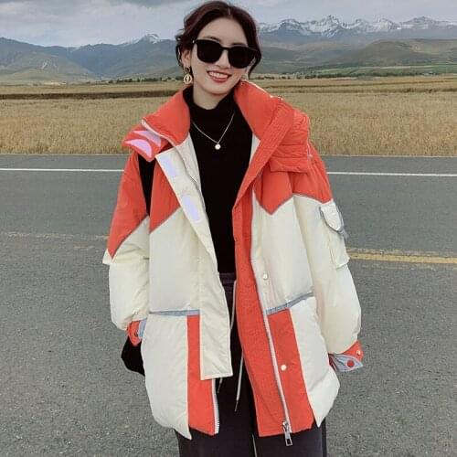 Woman Oversized Coat 2021 New Winter Down Padded Jacket Women Hooded Mid-length Stitching Jacket Coat Female Thick Bread Outwear
