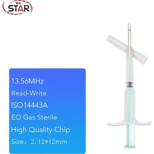 1pc 2.12*12mm Ntag216 NFC Microchip with Syringe, Animal Cat Dog Microchip RFID injector Microchip Transponder identification