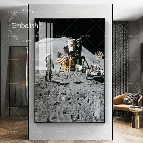 1 Pieces Astronaut On Space With Flag Wall Art Pictures For Living Room Modern Home Decor Posters HD Print Canvas Oil Paintings