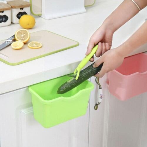 1PC Kitchen Cabinet Door Plastic Basket Hanging Trash Desktop Box Bin Can Garbage Trash Holder Waste Storage Can H0A0