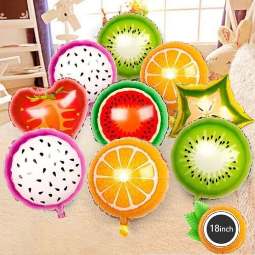 10pcs 18inch Cartoon Fruit Foil Balloon Birthday party decoration Kiwi Orange Strawberry Summer Party Decor kids toy globos