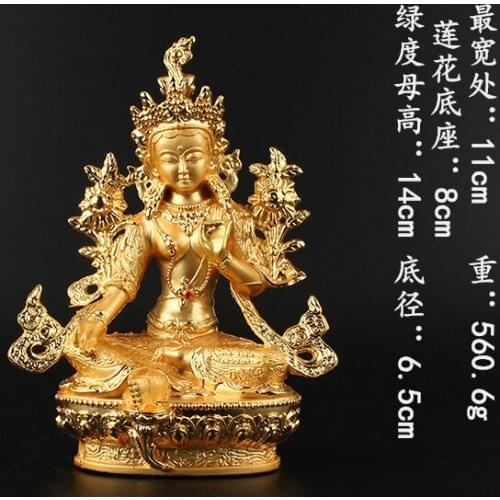 14 CM # Greco-Buddhist HOME OFFICE Talisman efficacious House Protection # Tibetan Green Tara Gilding Buddha statue-free ship