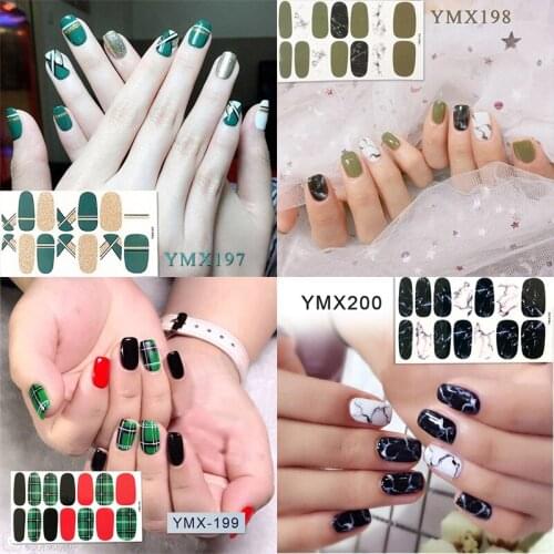 14tips/sheet Full Cover Wraps Nail Polish Stickers Strips Plain Nail Art Decorations Leopard Designs Glitter Powder Manicure Tip