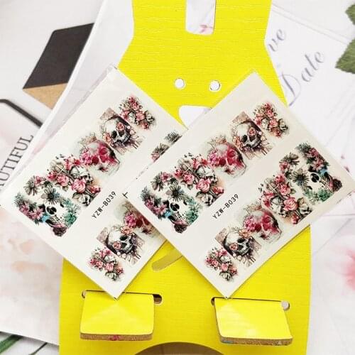 2pc Stickers for Nails Skull Flowers Design Nail Art Decorations Manicure Decor Watercolor Nail Decal Stickers Accessoires