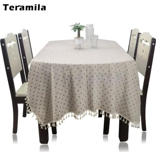 Teramila Printed Flower Tassel Tablecloth Rectangle Round Dining Thick Linen Table Cloth Tea Table Cover Home Decoration Wedding