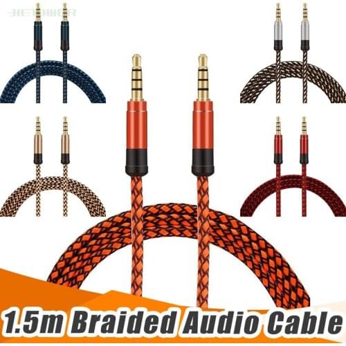 1.5m Nylon Jack Audio Cable 3.5 mm to 3.5mm Aux Cable Male to Male Kabel Gold Plug Car Cord for iphone 7 Samsung 100pcs/lot