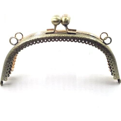 Bronze/Gold Tone Arch Embossed Ruffle Purse Bag Frame Clutch Lock Wallet Kiss Clasp DIY Handbag Crafts Sewing Accessories 16.5cm