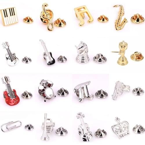 High quality brass music equipment modeling fashion male and female Brooch stand drum Violin Piano Saxophone Brooch