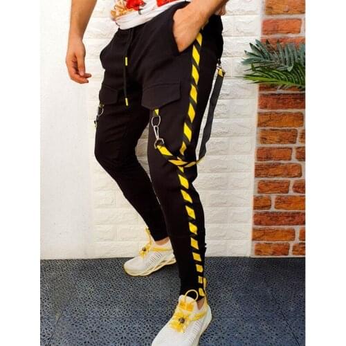 QNPQYX New Spring Autumn Men Streetwear Pants Casual Sports Pants Color Matching Hip Hop Fitness Foot Zipper Stitching Trousers