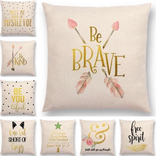 Hot Sale Golden Decorative Letter Warm Words Cushion Cover Christmas Gifts Home Decor Sofa Throw Pillow Case