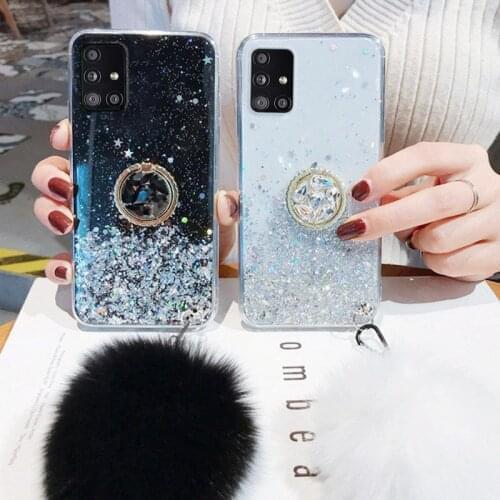 For Samsung M51 M31 Case Luxury Bling Glitter Star Cover Samsung Galaxy M5 1 M3 1 M 51 31 Ring Stand Phone Case With Hairball