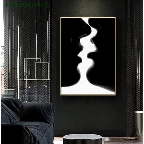 Black White Hug and kiss Canvas Painting Minimalist Couples Posters And Prints Nordic Wall Art For Bedroom Living Room Decor
