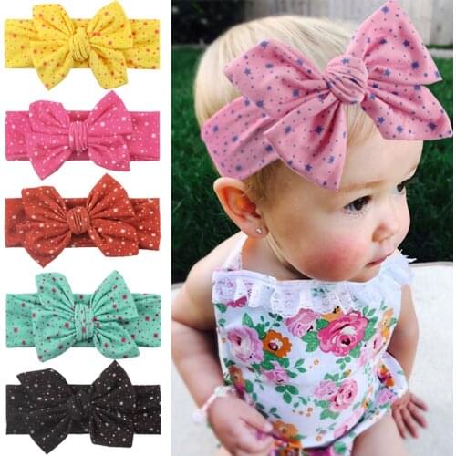 Baby Bowknot Headband Knitted Cotton Children Girls Elastic Hair Bands Turban for Girl Star Printed Headbands Bandeau Bebe
