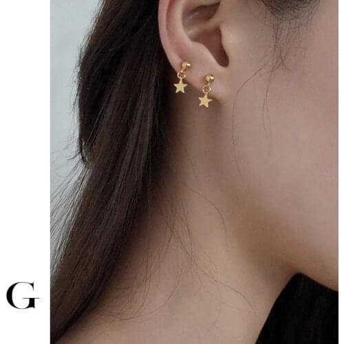 GHIDBK Simple Gold Color Tiny Star Ball Stud Earrings for Women Minimalist Small Post Earrings Dainty Mini Cartilage Earrings