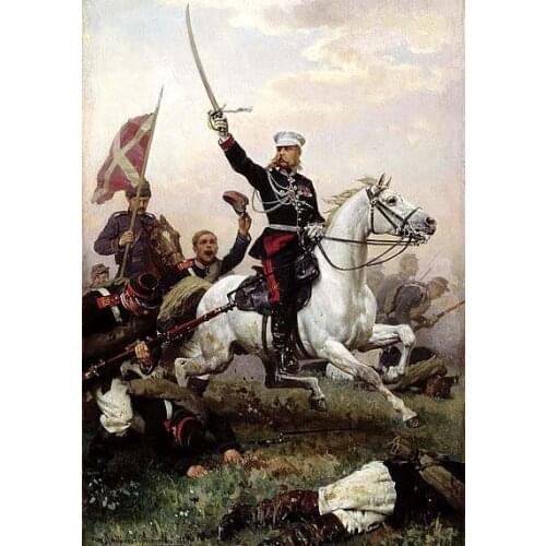 HOT SALE # TOP art good -Russia Russian General M.D.Skobelev on his horse in the Russo-Turkish war 1877 print art painting