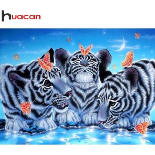 Huacan Full Square/round Diamond Painting Tiger Wall Stickers Diamond Mosaic Animal Butterfly Embroidery Crystal Hobby Gift