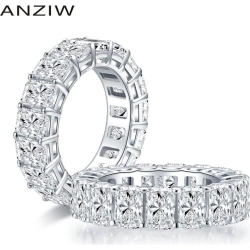 ANZIW 6x4mm Radiant Cut Full Eternity Ring for Women 925 Sterling Silver Sona Simulated Diamond Wedding Band Ring