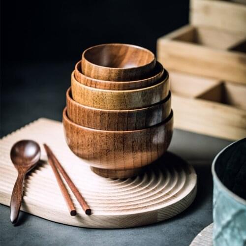 Japanese style solid wood small bowl retro childrens wooden bowl wooden rice bowl noodle bowl household tableware soup bowls
