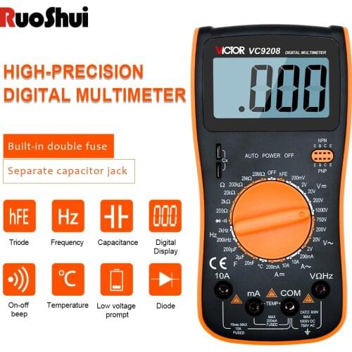 Professional multimeter VC9208 AC/DC 750V 1000V LCD Digital Mini Multimetro probe For Voltmeter Ammeter Ohm Tester Meter Tools