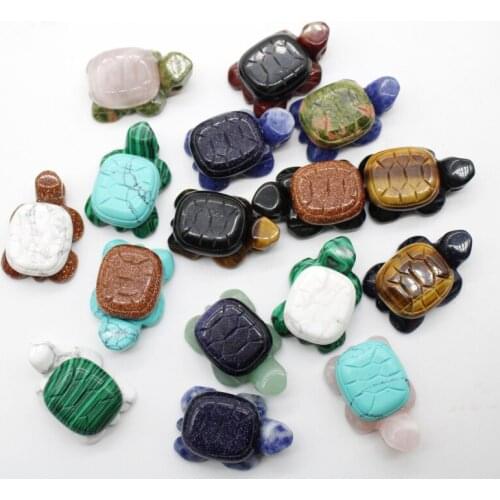 Natural stone Quartz crystal Howlite tiger eye Hand carved tortoise pendant for diy Jewelry making Keychain Accessories 1pcs