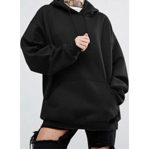 Oversized Solid Women Hooded Sweatshirts Tops Pocket Ladies Clothes Spring Casual Pullovers Hoodies Pure Tops Sweatshirt Female