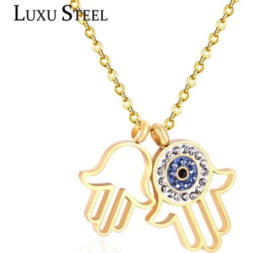 LUXUSTEEL Collars Mujer 2020 Hamsa Pendant Necklace With Cubic Zirconia Choker Trendy Chains Necklace Chritmas Wedding