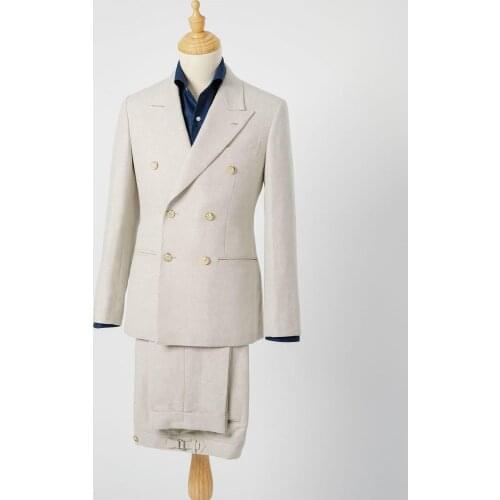 Jacket+Pants) Handsome Beige Business Peak Lapel Doouble Breasted Wedding Man Suit 2 Piece Formal Man Blazer Custom Made