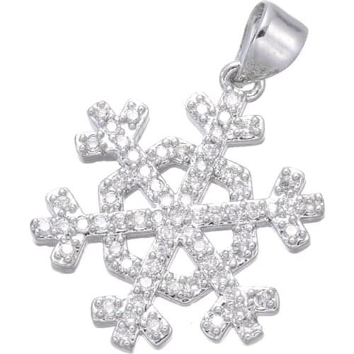 Fashion Jewelry Shining Zircon Christmas Snowflake Charms For Jewelry Making Copper Micro Pave Floating Charms Bijoux Berloques