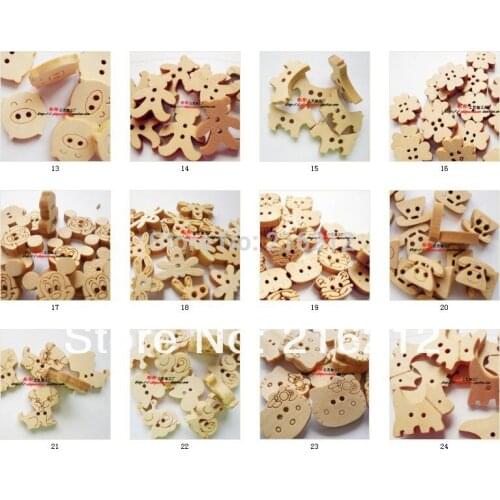 Natural wooden button, sewing wood buttons,42 Cartoon designs mixed Decoration Button