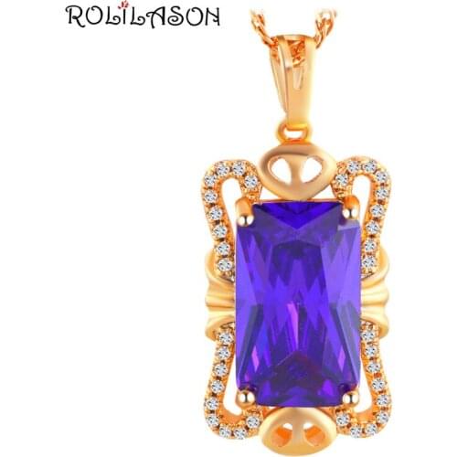 ROLILASON brand Wholesale&Retail Romantic Gold Tone Purple zircon Trendy Fashion Jewelry Pendant for lover LNS640