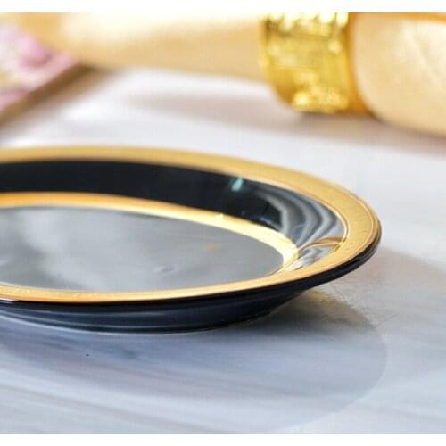 Black glaze gold-plated high-specification christmas Western European sauce dish, ceramics spoon dish Western sauce dish
