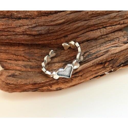 Morivovog 925 Sterling Silver Vintage Heart Rings for Women Do The Old Matte Punk Sweet Romantic Rings Simple Festival Jewelry