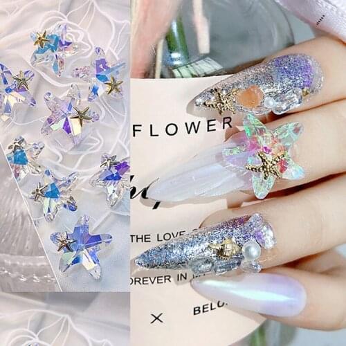 5pcs AB Transparent Rhinestones 15mm 3D Mulitcolor Acrylic Crystal Starfish Nail Art Accessories Charm Starfish Rhinestones HJE6