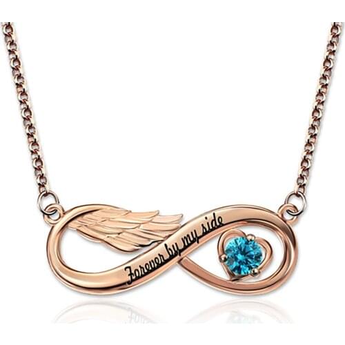 Uonney Dropshipping Infinity Angel Wing Necklace Birthstone Name Birthstone Silver Gold Rose Gold Best Valentines Gift