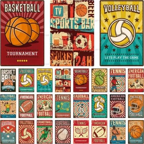Vintage Ball Metal Tin Sign Basketball Volleyball Wall Art Plaque Tin Sign Retro Wall Decor Man Cave Gym Home Decoration