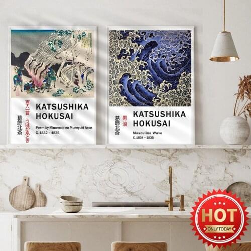 Japanese Ukiyo-E Hanging Painting,Katsushika Hokusai Exhibition Museum Poster,The Great Wave Off Kanagawa Art Prints