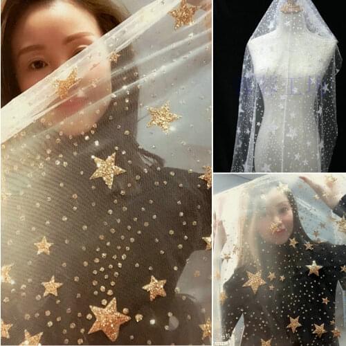 GLace 1Y/Lot Star glitter bronzed Mesh sequins fabric for Wedding Dress Photography Background materail TX1446